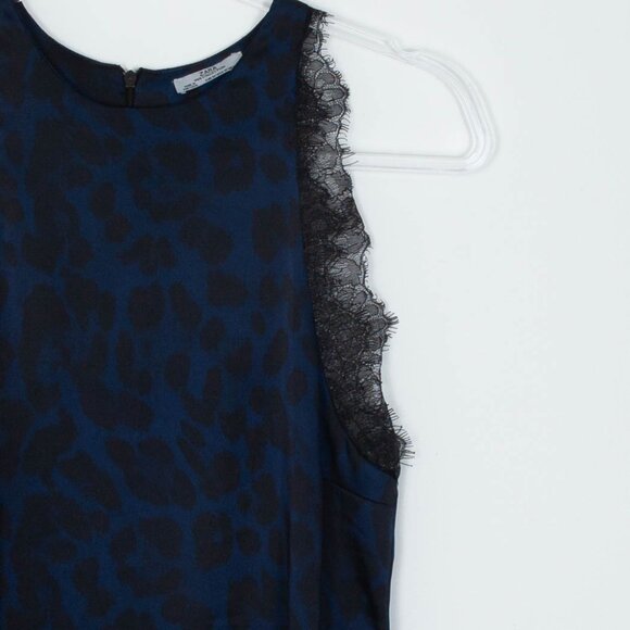 Zara W&B Collection Leopard Satin Lace Trim Sheath Mini Dress Womens Size Medium - Picture 3 of 8